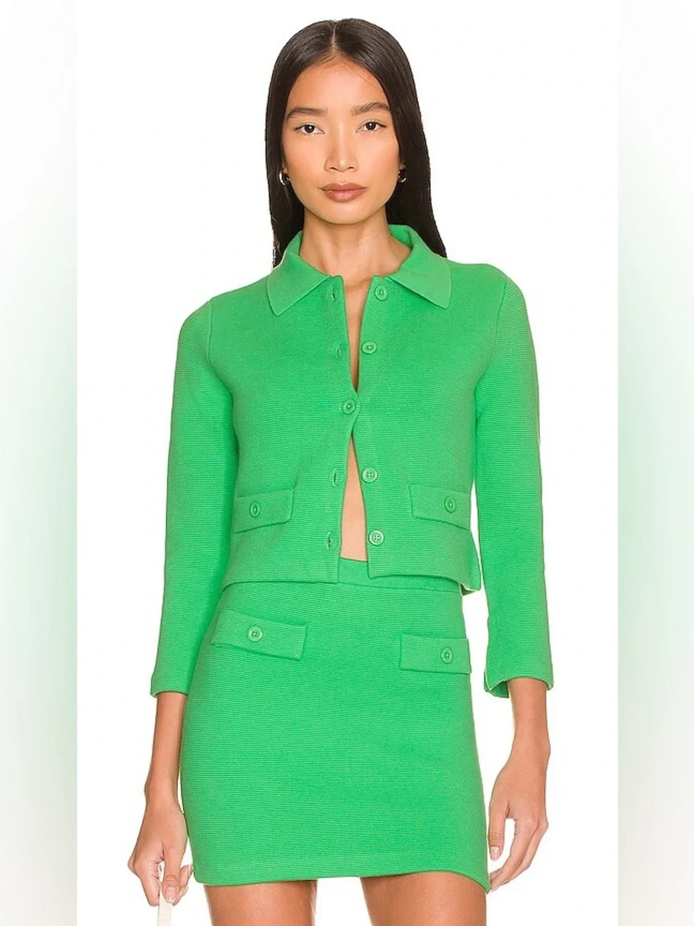 Alice + Olivia Ila Garden Green Collared Knit Jacket M